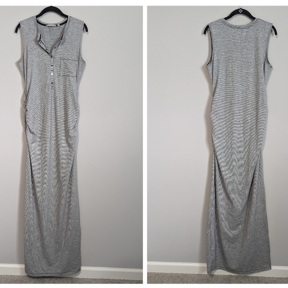 Athleta Microstripe Henley Maxi Dress - Picture 3 of 9